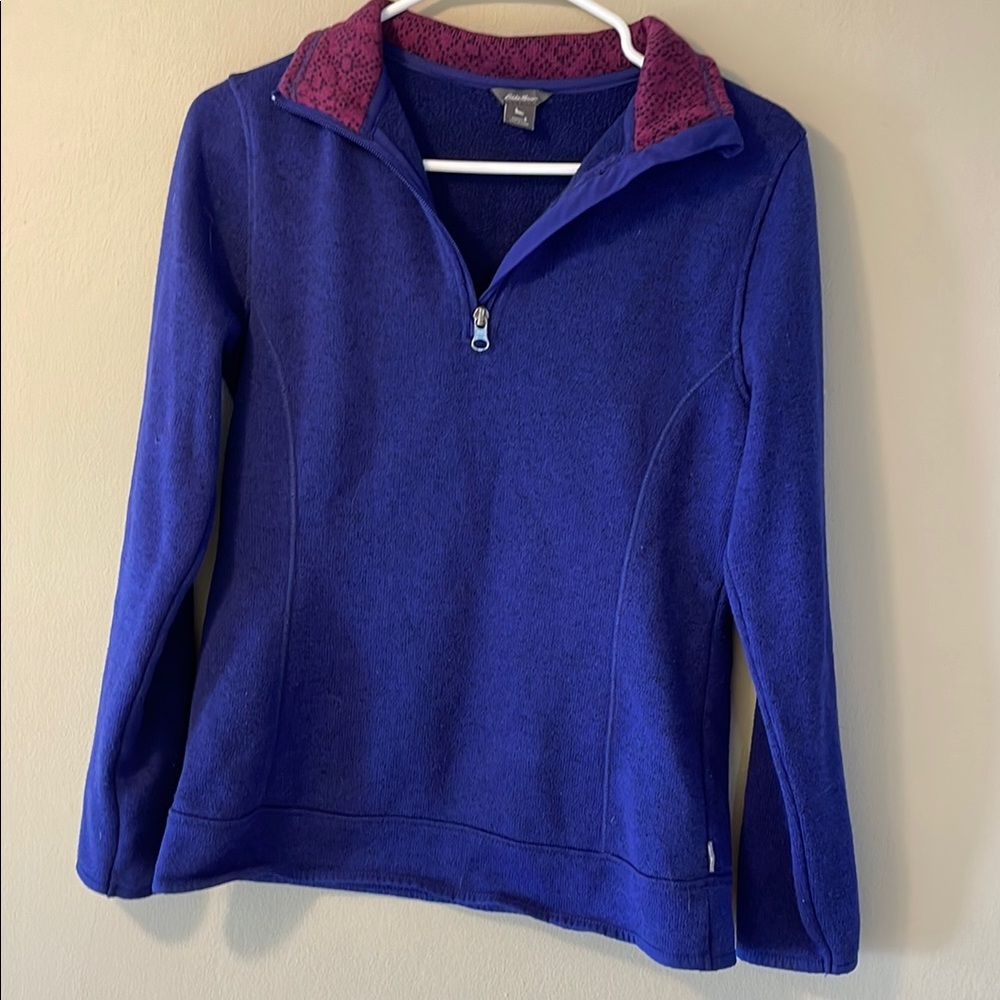 Eddie Bauer Blue Quarter-Zip Fleece Pullover